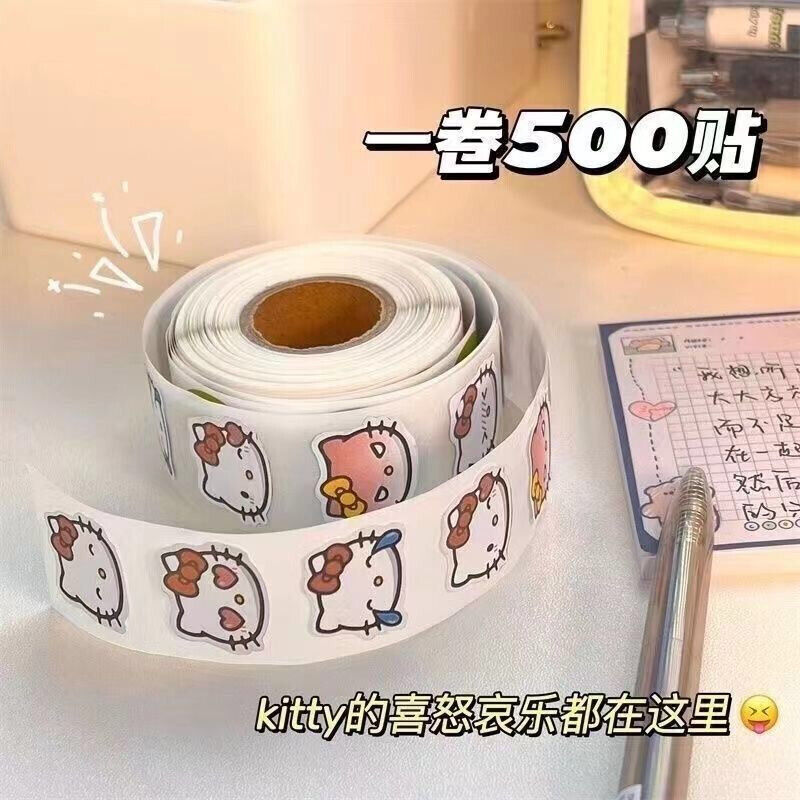 1x Roll 500pcs Cute Hello Kitty Scrapbooking Stickers Decal Girl Reward Gift
