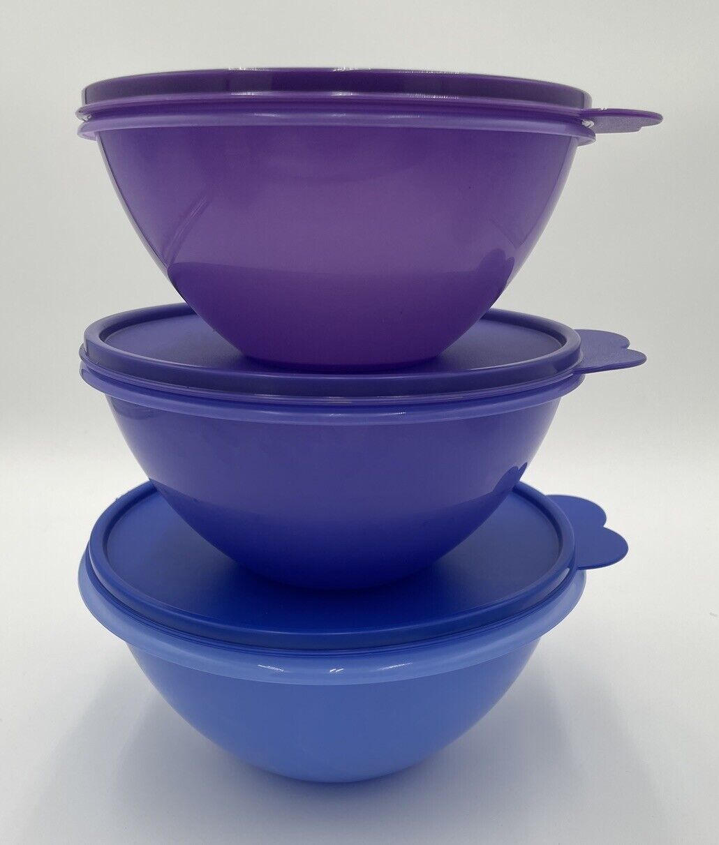 Tupperware #234 #235 #236 Blue Purple Colors Wonderlier Nesting Bowls & Lids New