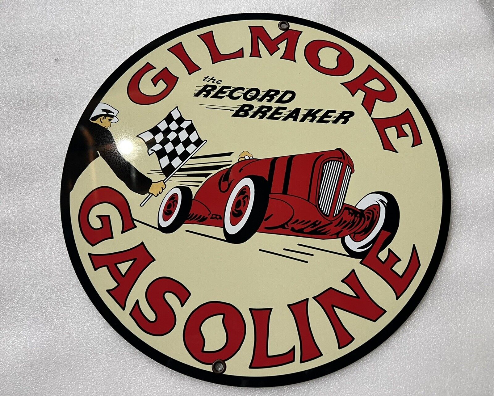 Gilmore Racing gasoline garage Oil Gas man cave  vintage round sign Reproduction
