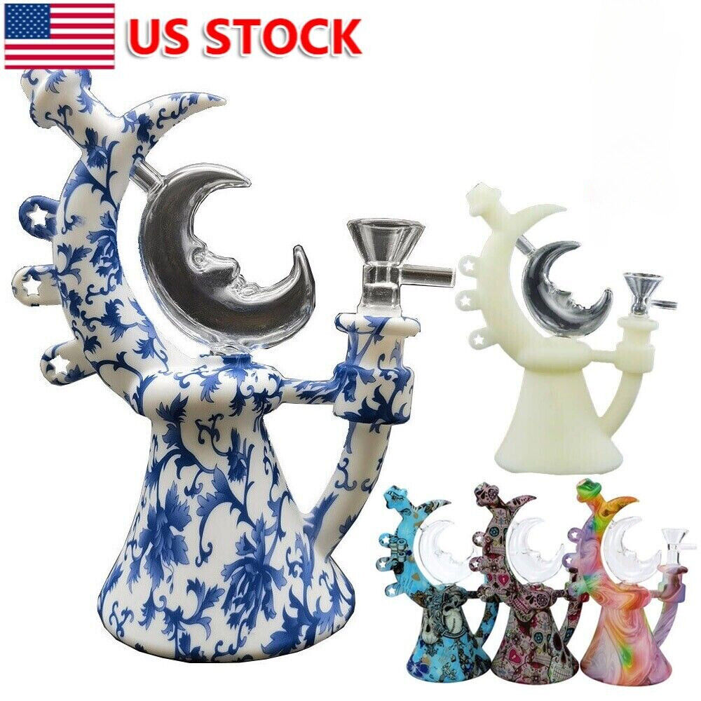 7.6 Inch Moon Teapot Hookah Glow in the dark Silicone Bong Water Pipe + Bowl