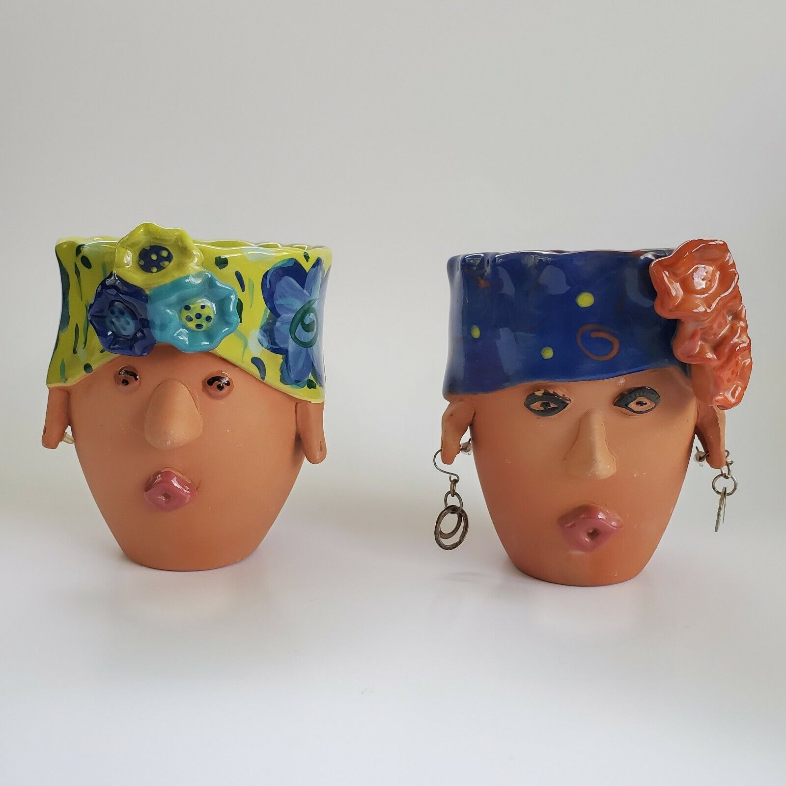 2 Bird Brain, Inc. 2006 Terra Cotta Lola And Pals Flower Pocket Head Vases Pot