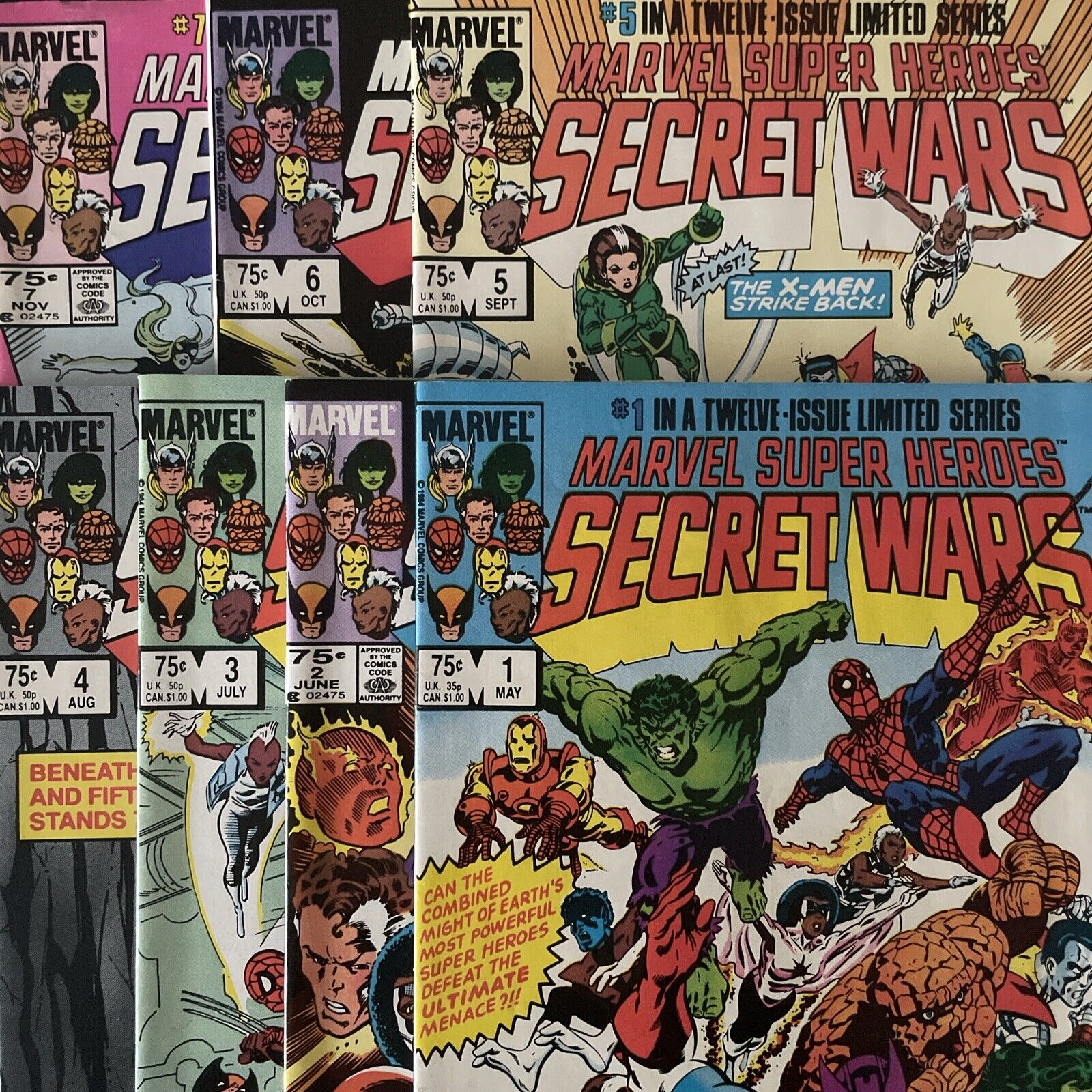 Marvel Super-Heroes Secret Wars #1 2 3 4 5 6 & 7 (Marvel) Lot Of 7 Comics
