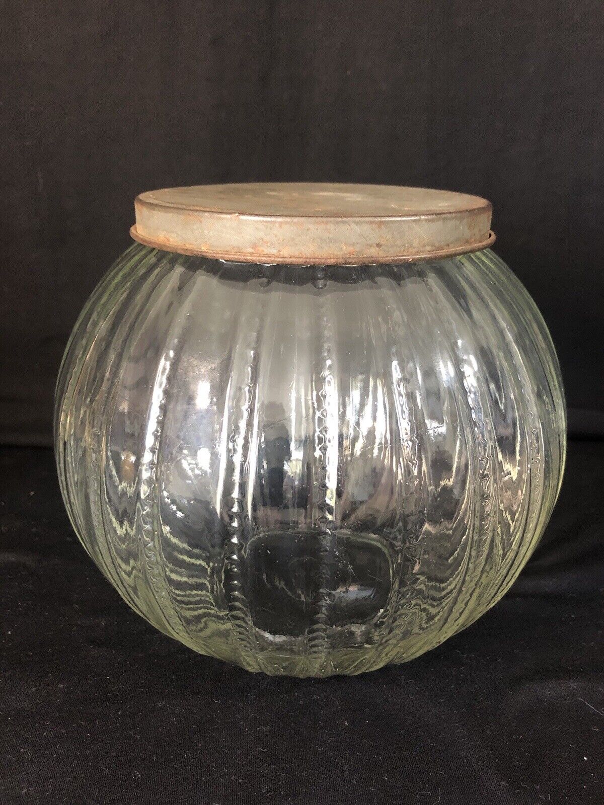 Vintage Round Hoosier Glass Jar With Metal Lid