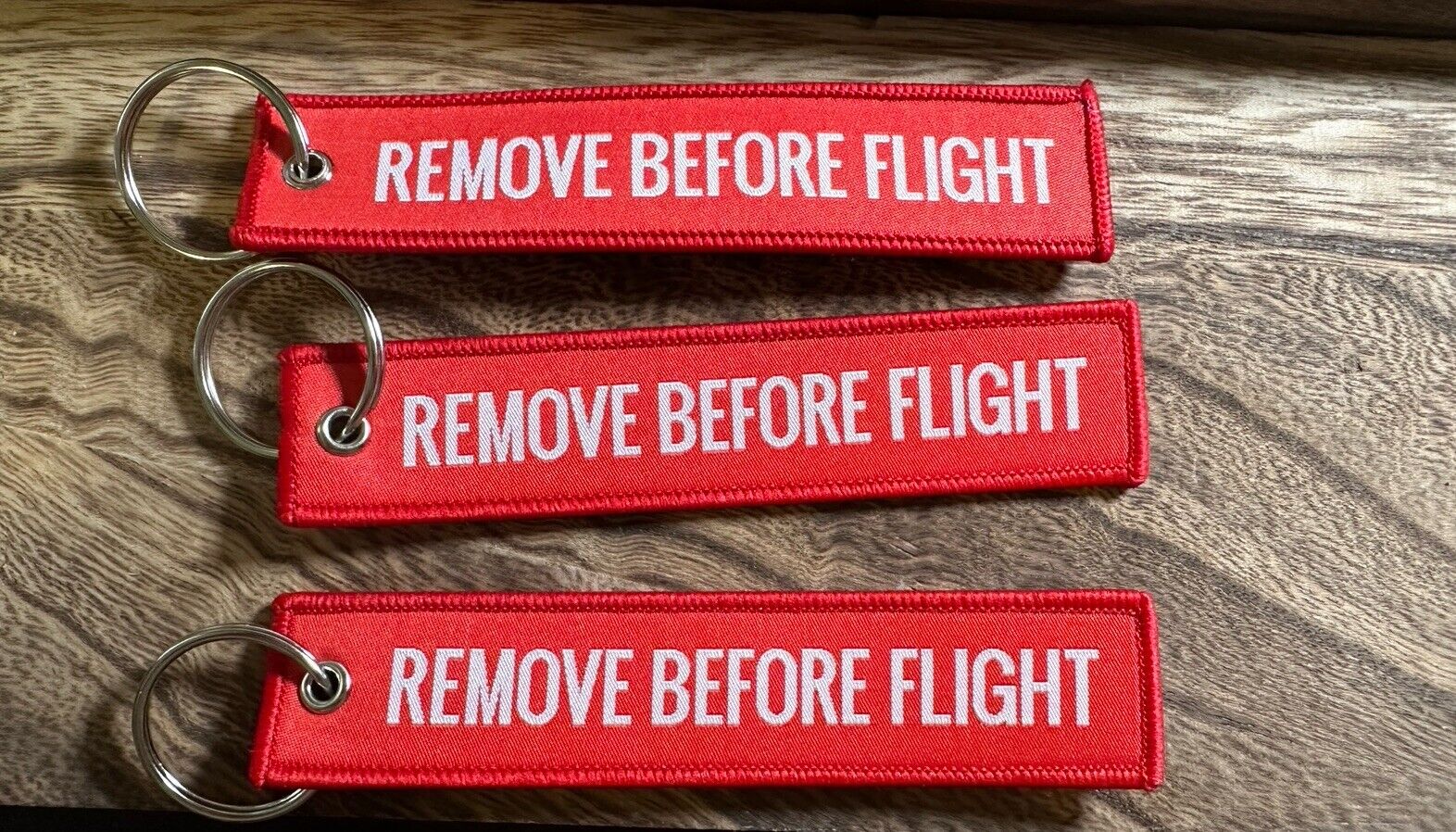 3 PACK Remove Before Flight Keychain |  MADE in USA durable red canvas pilot