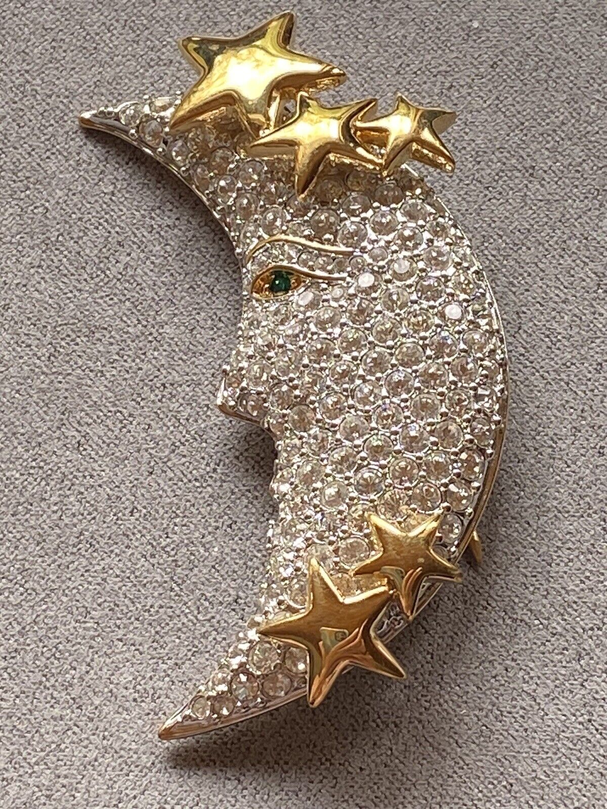 SIGNED SWAROVSKI PAVE\' MOON FACE STAR  PIN ~BROOCH RETIRED