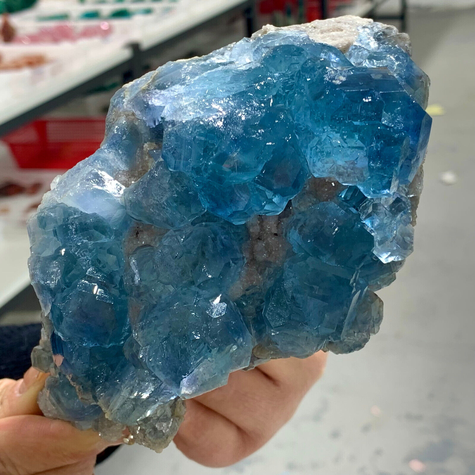 2.64LB Natural blue-green cubic fluorite crystal cluster mineral samples