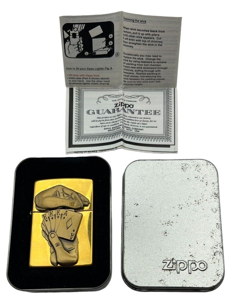 Vintage Zippo Lighter Full House B151  Brass 1999 Unfired With Guarantee & Box