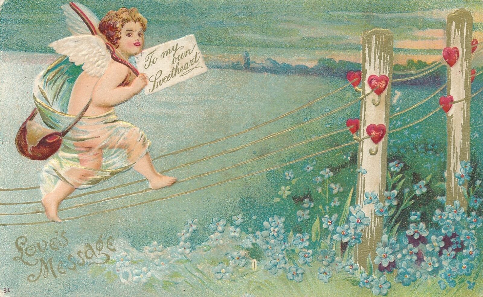 VALENTINE'S DAY - Cupid Walking On Phone Lines to Deliver Card To Sweetheart-udb