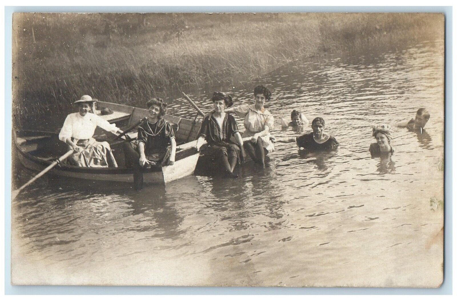 c1910\'s Womens Scene Boat Lake RPPC Photo Unposted Antique Postcard