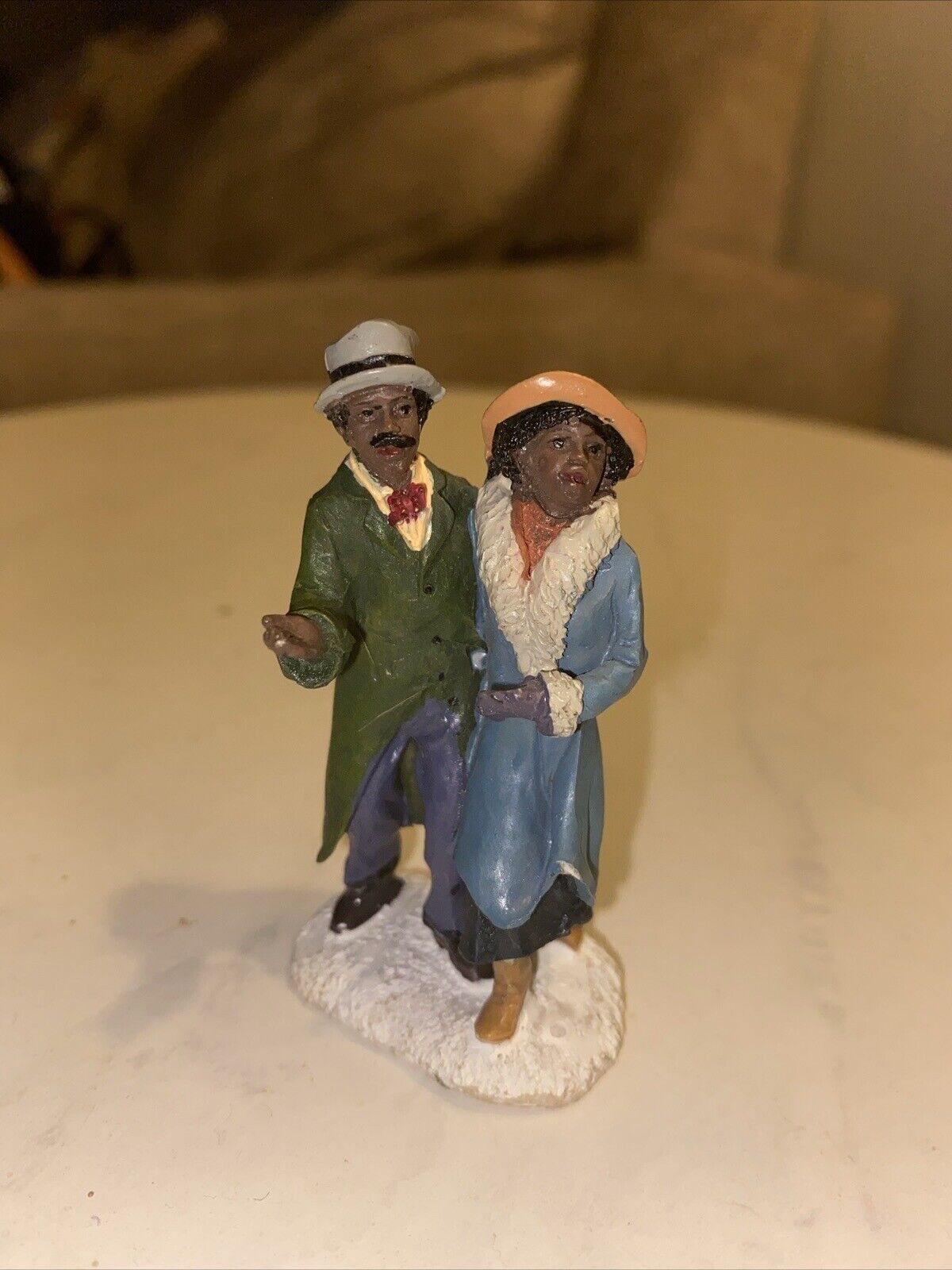 3” Resin African American Couple Enjoying A Winter Time Walk. Village Figurines