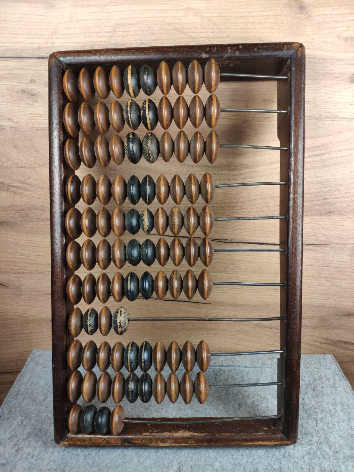 Old rare wooden Russian abacus with brass inserts 1900-1930s.Signed by the owner