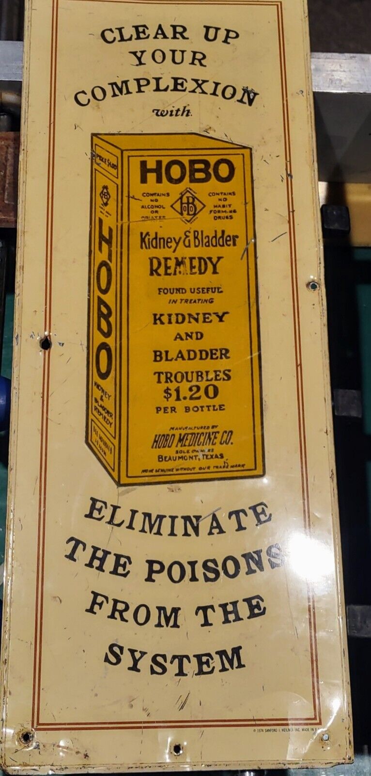 Vintage Hobo Kidney & Bladder Cleanse Detox Tin Sign 1974