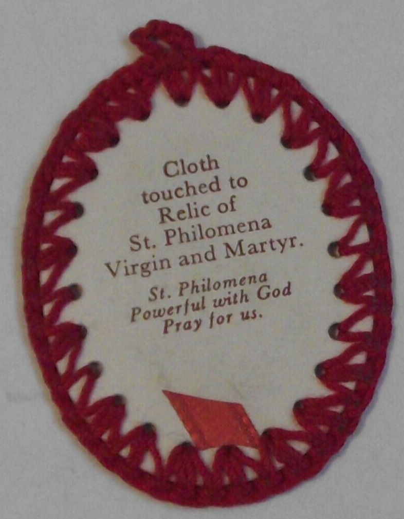 Vtg Patron Saint St Philomena scapular badge relic infants babies youth