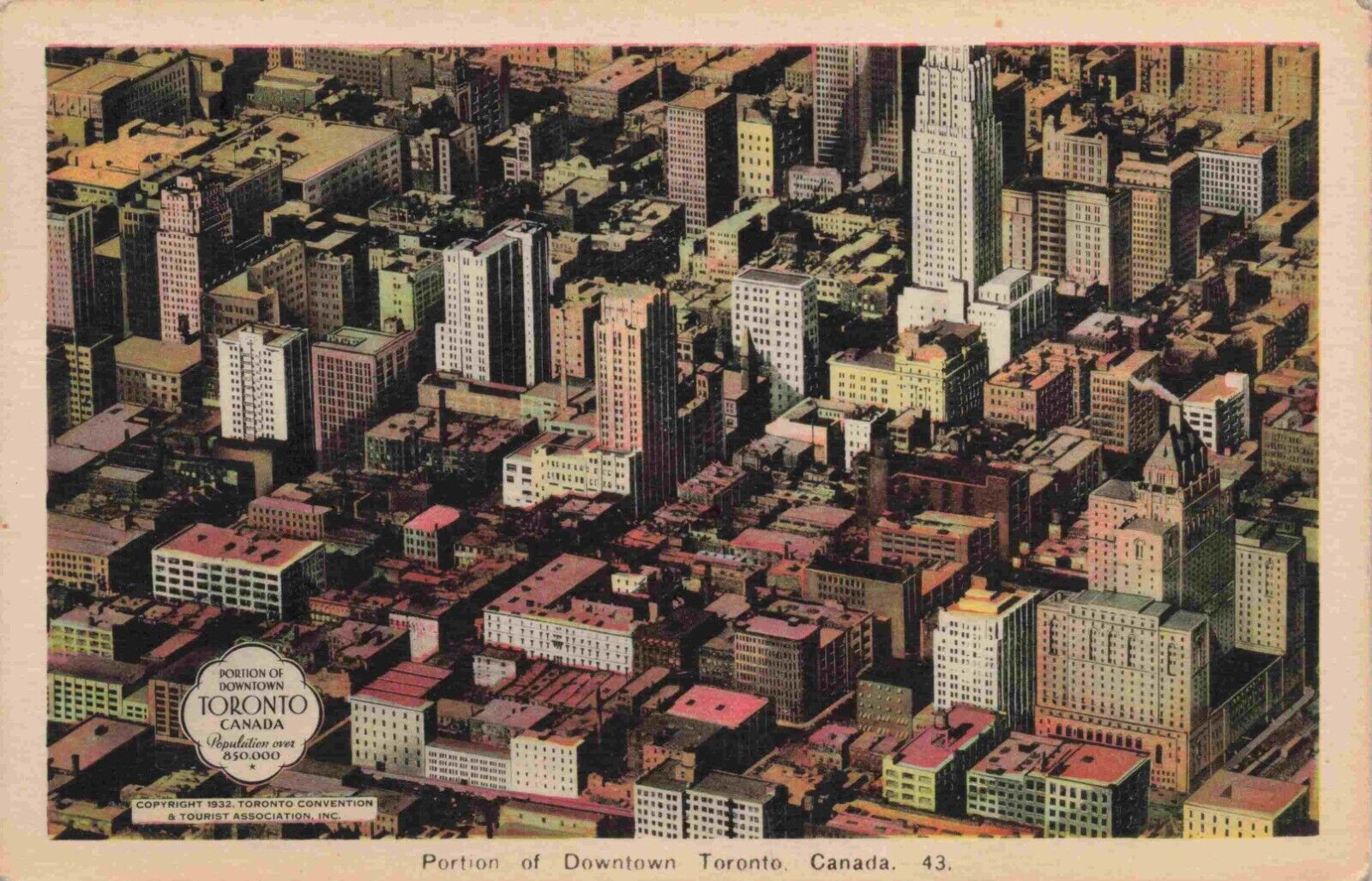 Downtown Toronto 1932 Population Over 850,000 Canada C1910'S Postcard 1943 Dated