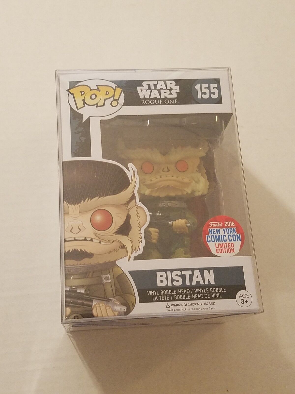 FUNKO POP STAR WARS ROGUE ONE BISTAN CREASED #155 NYCC EXCLUSIVE WITH PROTECTOR