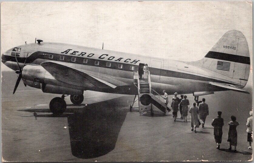 Vintage 1940s SAFEWAY - SKYCOACH AIRLINES Ad Postcard Passengers Boarding Plane