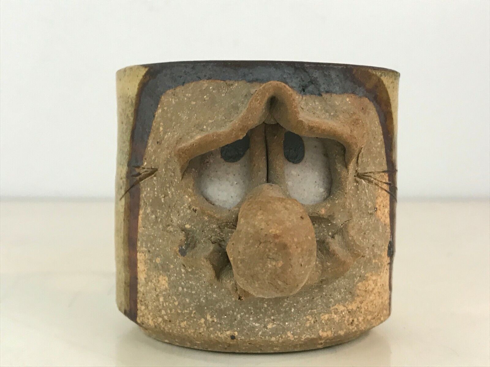 Signed Ugly Goofy Face Big Nose Coffee Mug Cup Stoneware