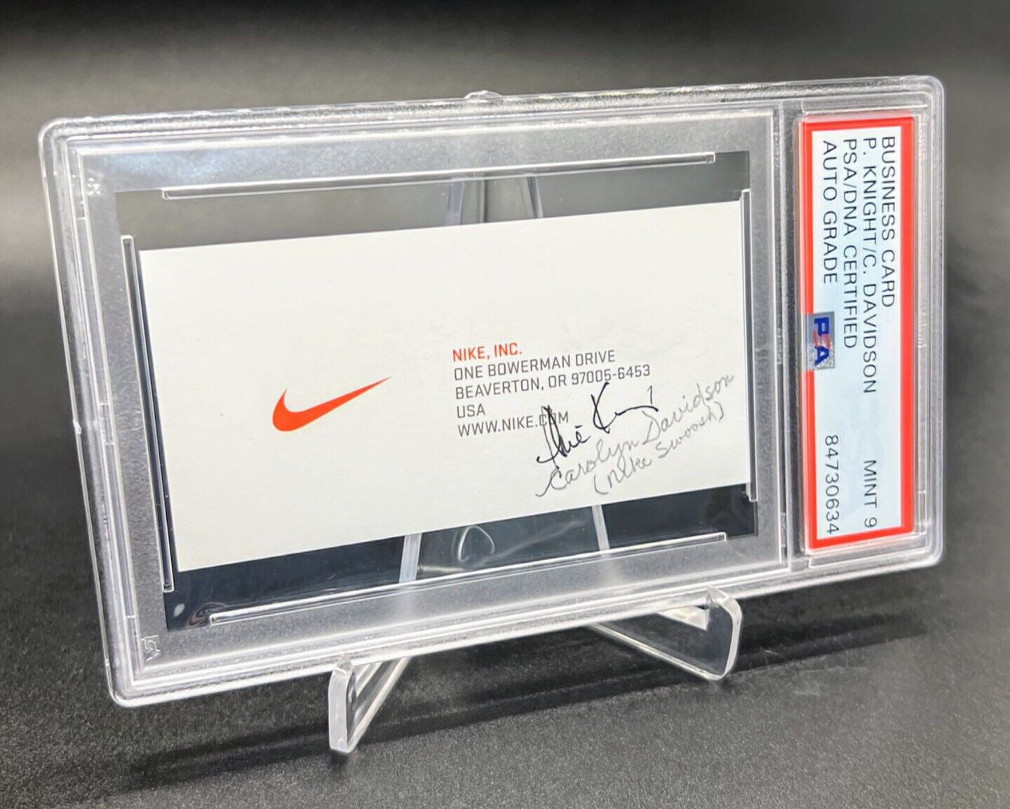 Phil Knight PSA Autograph Vintage Nike Shoe Busines Card Carolyn Davidson Signed