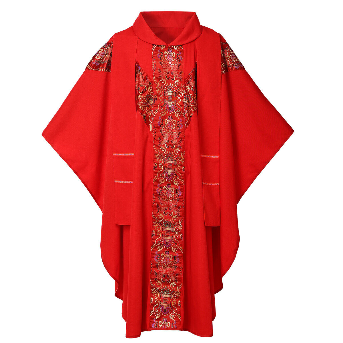 Catholic Pastor Priest Red Chasuble Christian Clergy Eucharist Robe With Stole