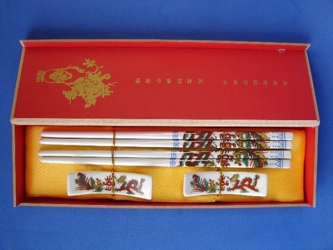 Gift Set of Chinese Dragon Phoenix Porcelain Chopsticks
