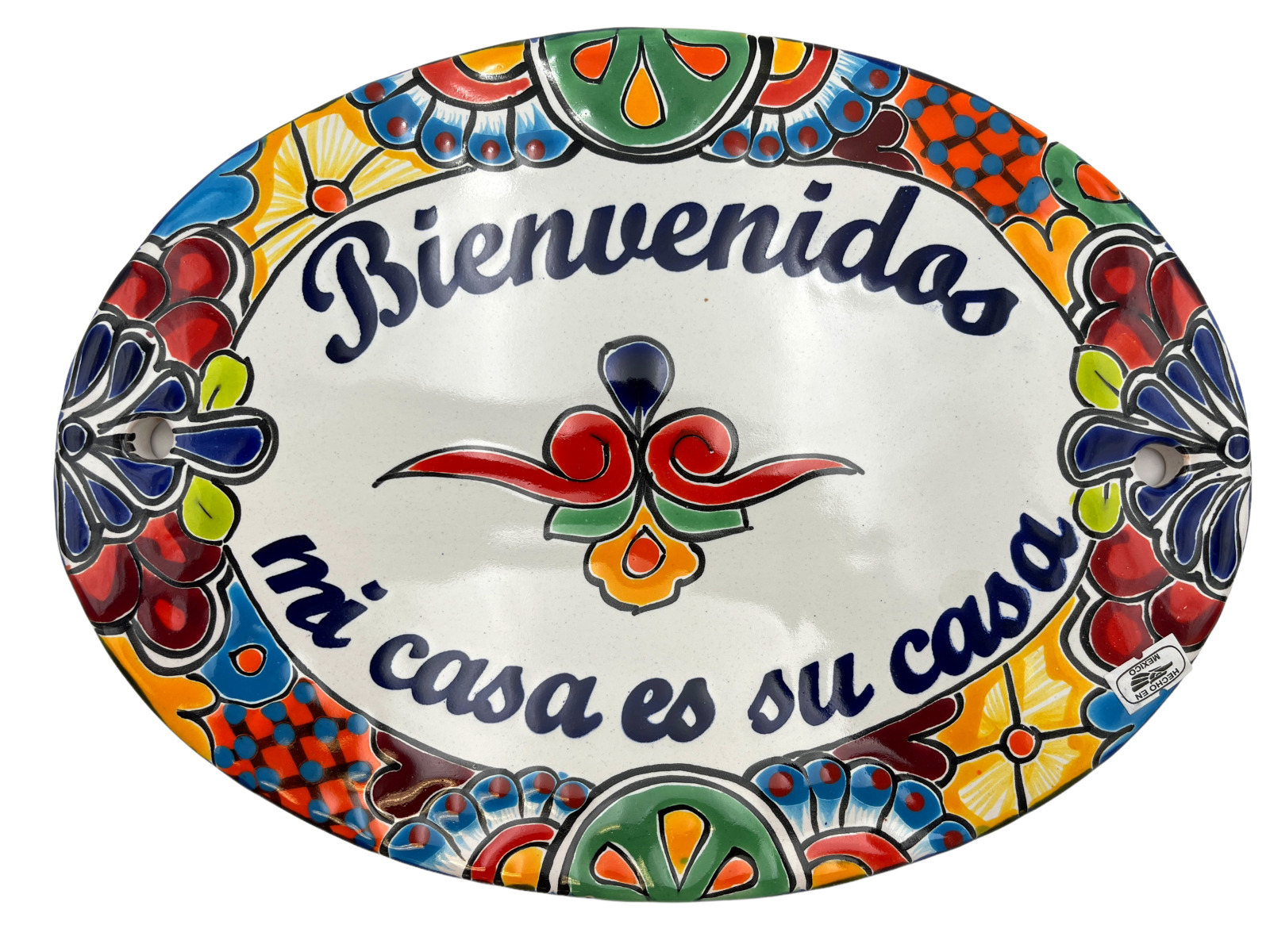 Talavera Bienvenidos Welcome Plaque Home Decor Folk Art Mexican Pottery 13\