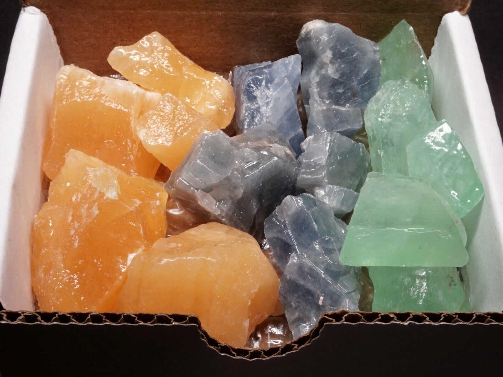 3 Calcite Collection 1 LB Natural Blue Orange Green Mineral Specimens