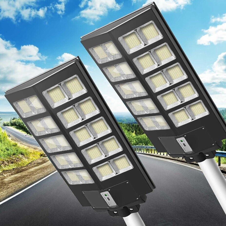 2PACK 2000W Commercial Solar Street Light LED Bright Outdoor Dusk to Dawn Lamp