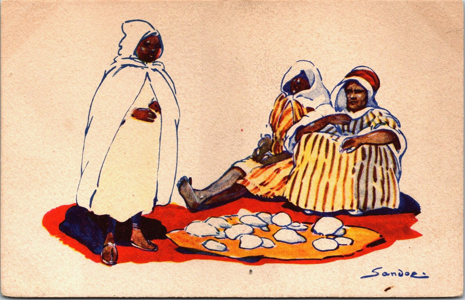 Africa Artist Signed Sandoz African People Vintage Postcard B154