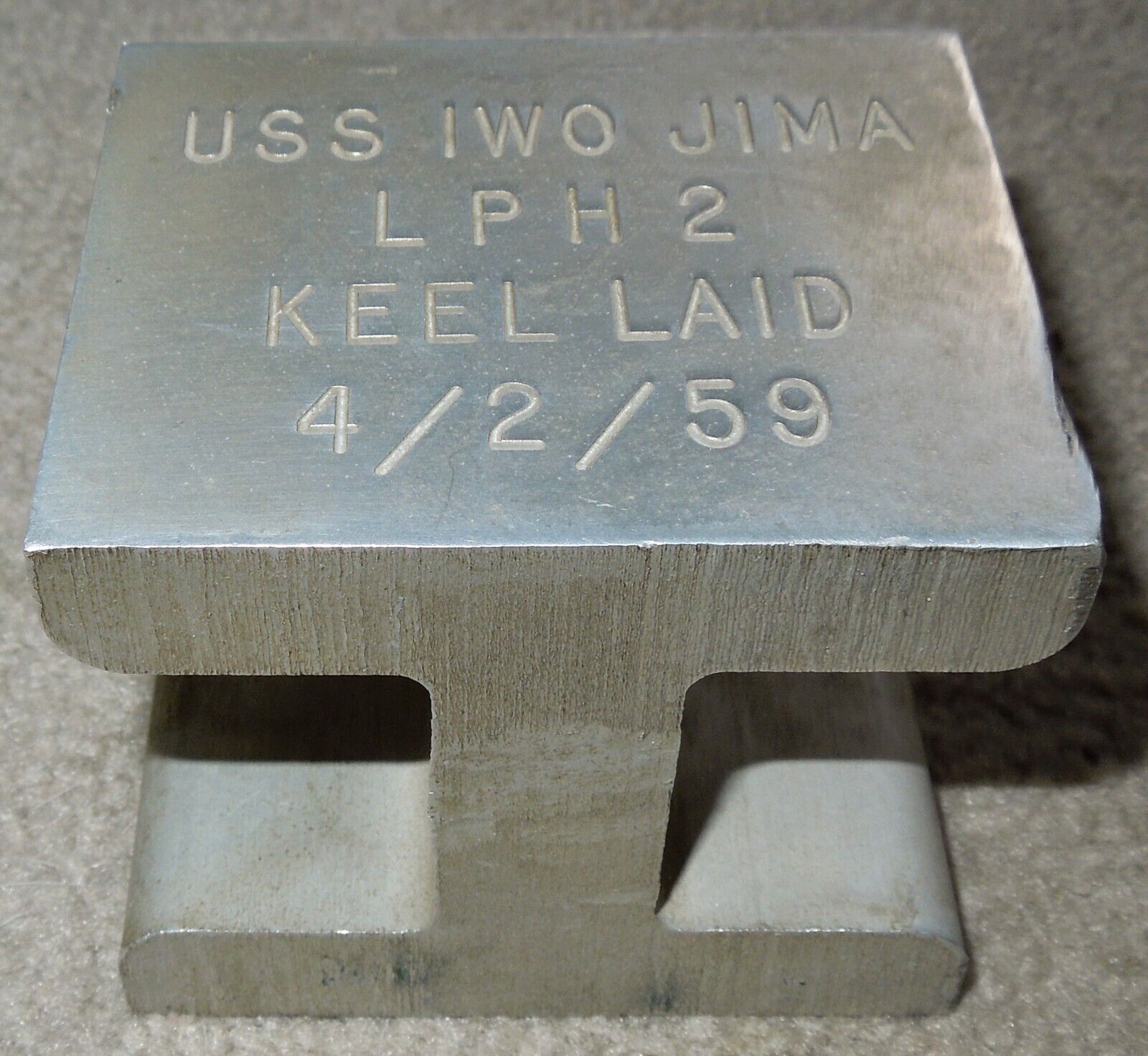 Antique 1959 USS Iwo Jima LPH-2 Inscribed Aluminum I-Beam: \