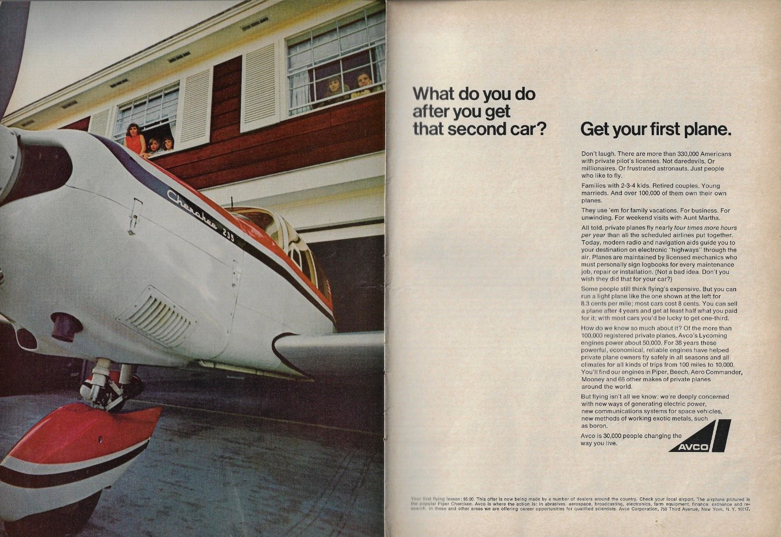1966 AVCO 330,000 American with Private Pilot Licenses Plane VINTAGE PRINT AD