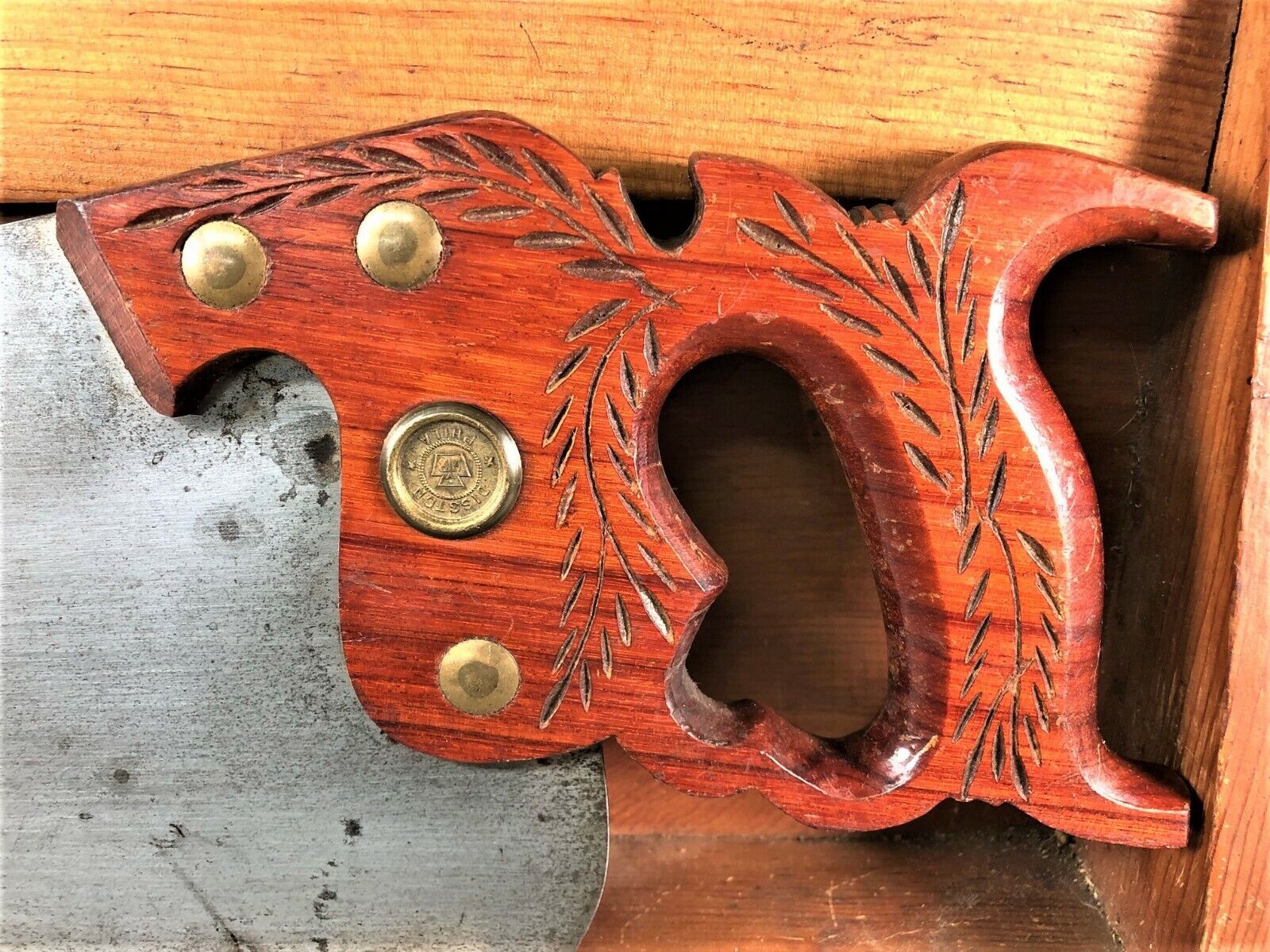 Antique Disston No. 12 Mahogany Handle 8 TPI Crosscut Ship Carpenter\'s Handsaw