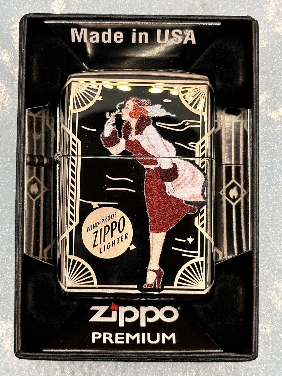 2022 Windy Girl Double Sided Ebony Zippo Lighter NEW