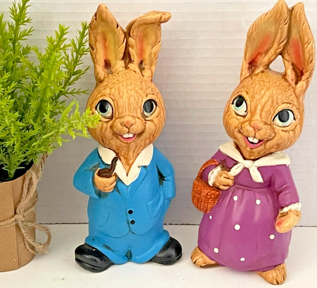 1950s Vintage Mr And Mrs Bunny Rabbit Spring Easter 8” Figurine Statue Japan