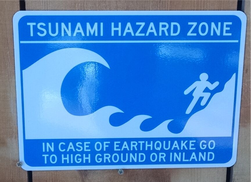 Tsunami Hazard Beach Highway Route Sign