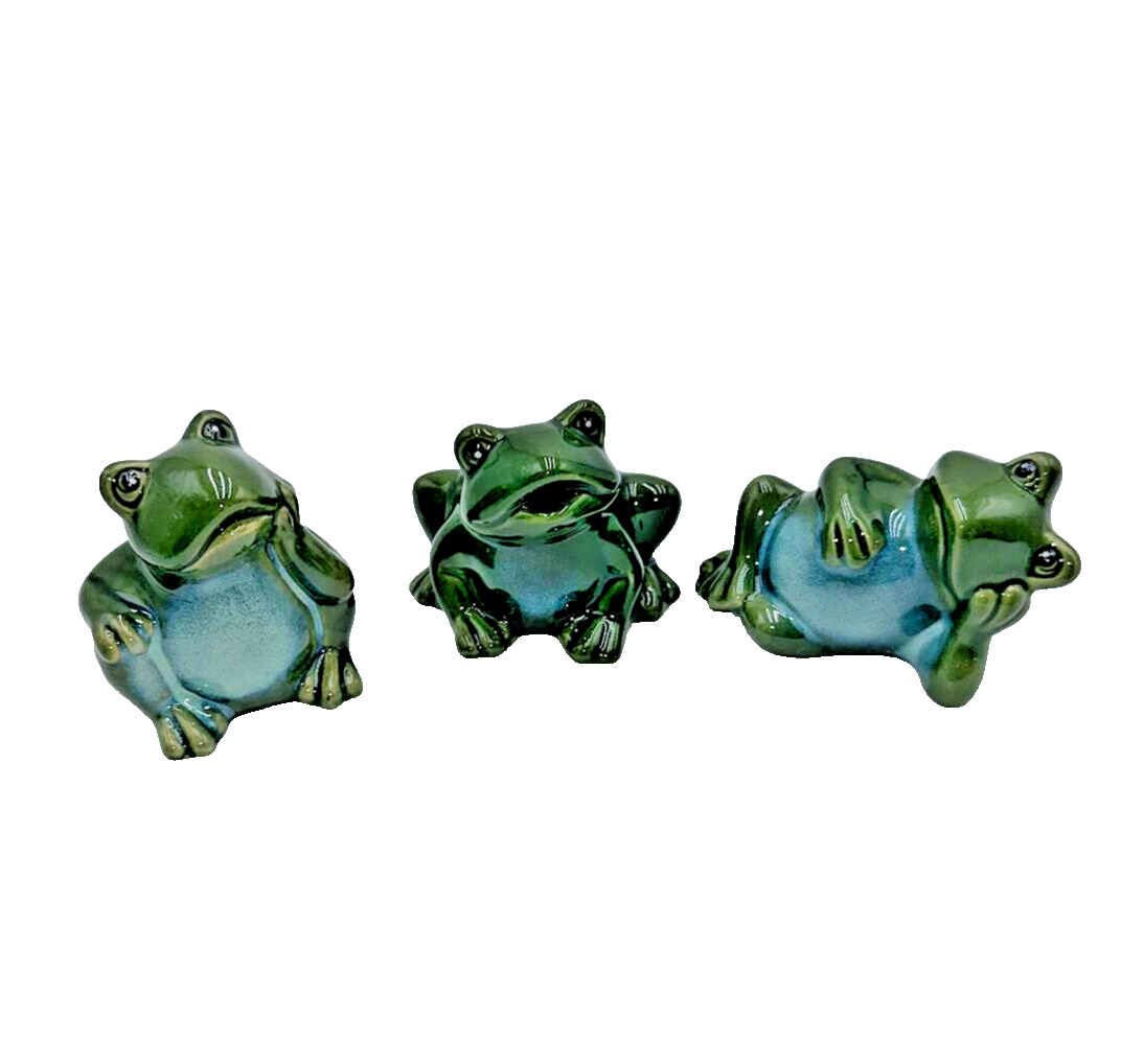 Vintage Ceramic Greenbrier Funny Frogs Set of 3  Singing, Resting, Thinking