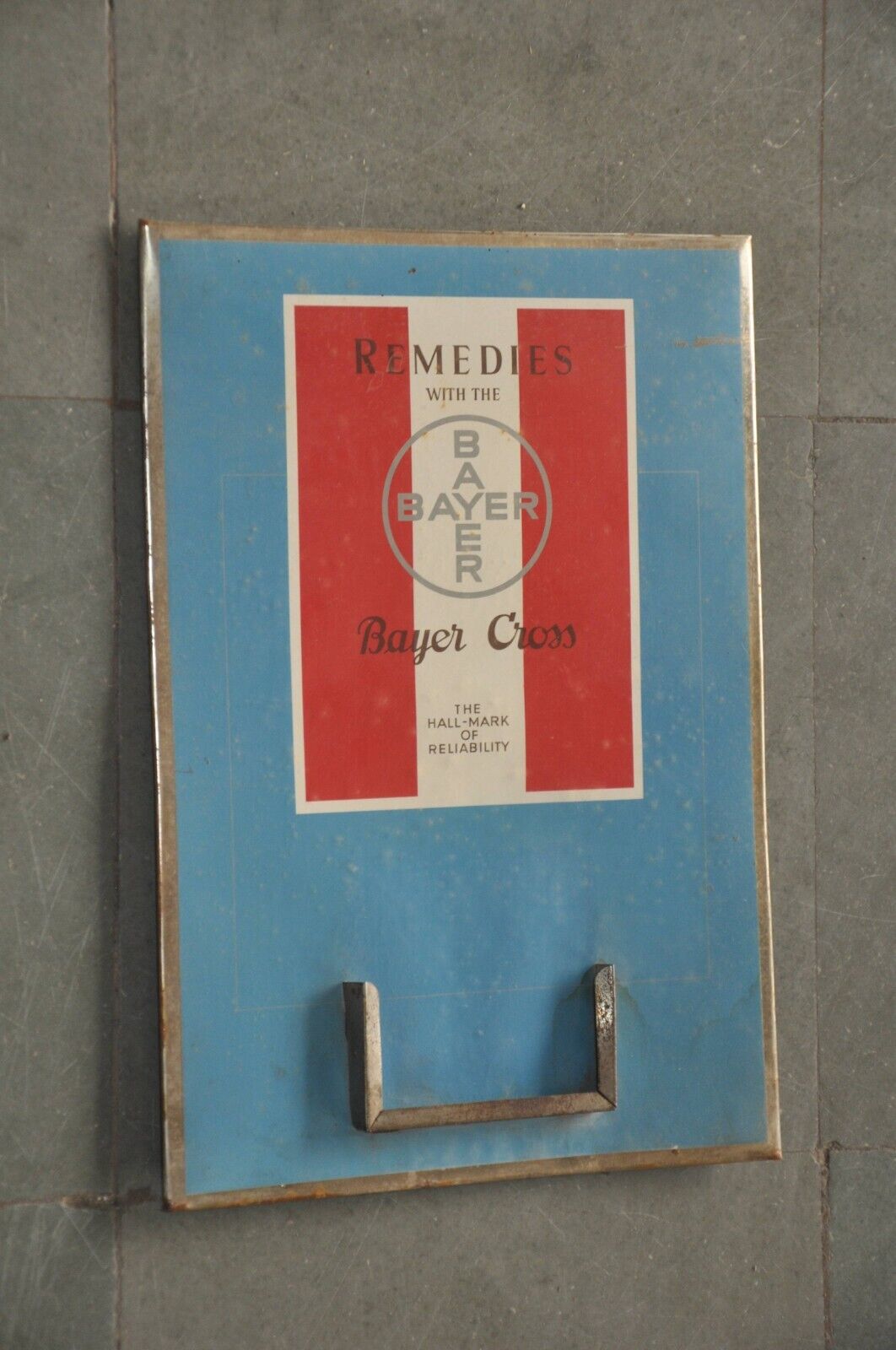 Vintage Bayer Cross Pesticide Ad Litho Tin Sign Board ,Germany