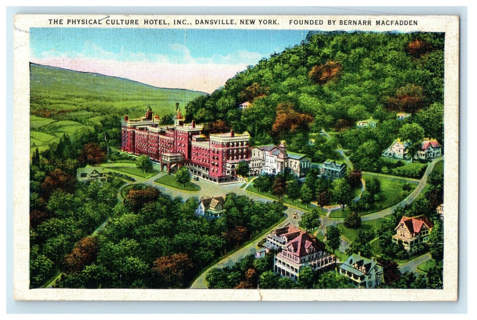 1937 The Physical Culture Hotel Inc. Dansville New York NY Aerial View Postcard