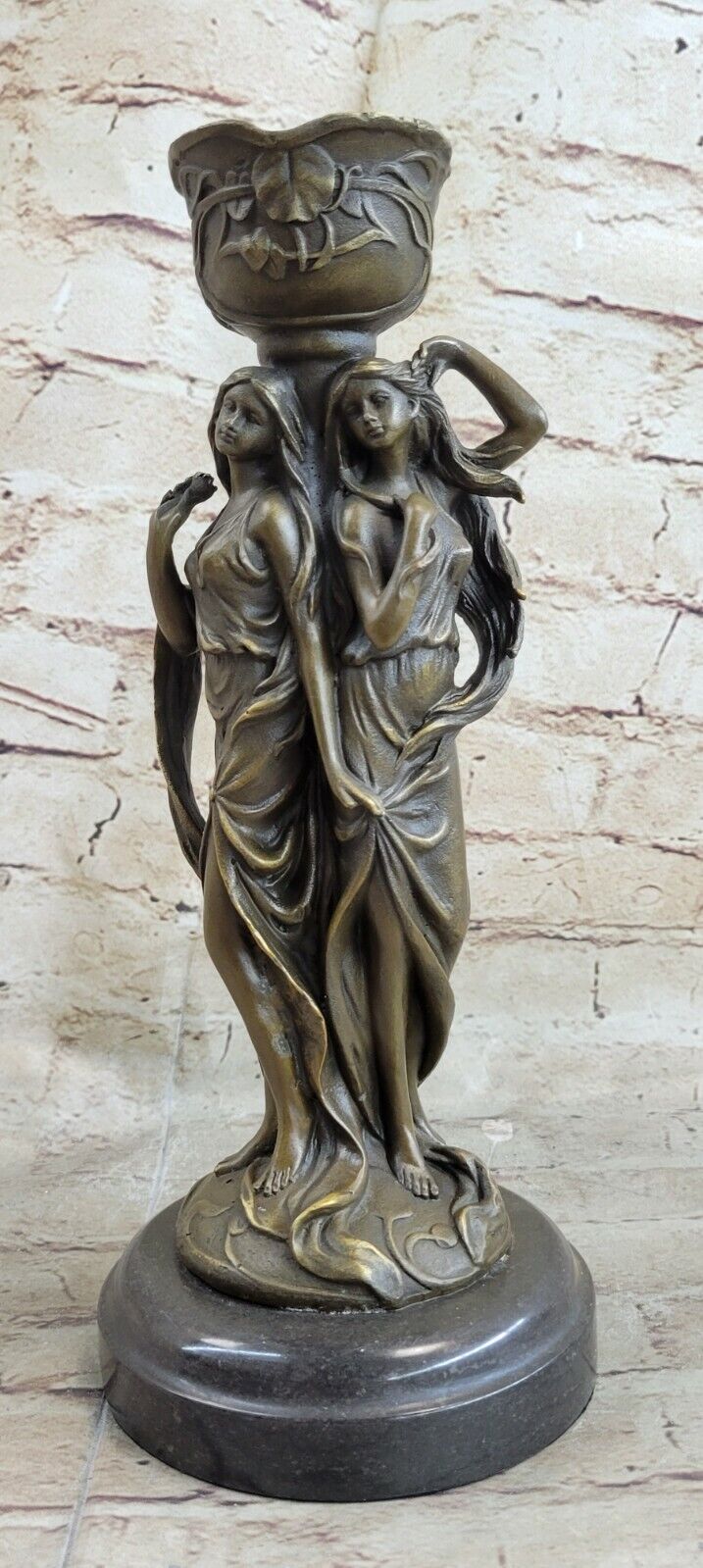 Real Large Semi Nude Twins Candelabra Candle Holder Bronze Sculpture Statue Sale