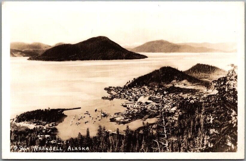 Vintage WRANGELL, Alaska Photo RPPC Postcard Aerial City View / 1948 Cancel