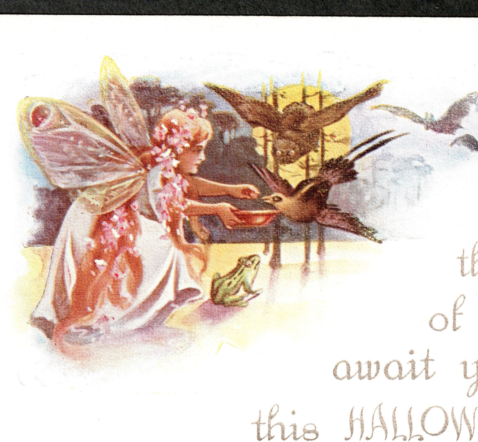 Fairy Wings Girl Frog May Best Fortune Await Halloween Gibson Art GA18 PostCard