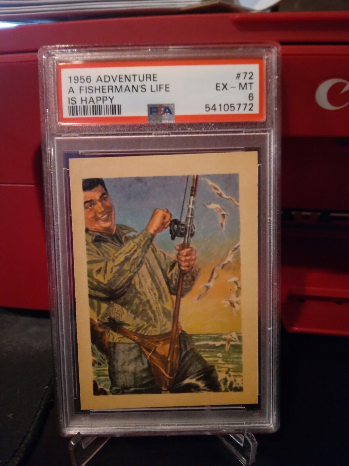 1956 ADVENTURE #72 A FISHERMAN\'S LIFE IS HAPPY PSA 6 VINTAGE ICONIC CARD LOOK