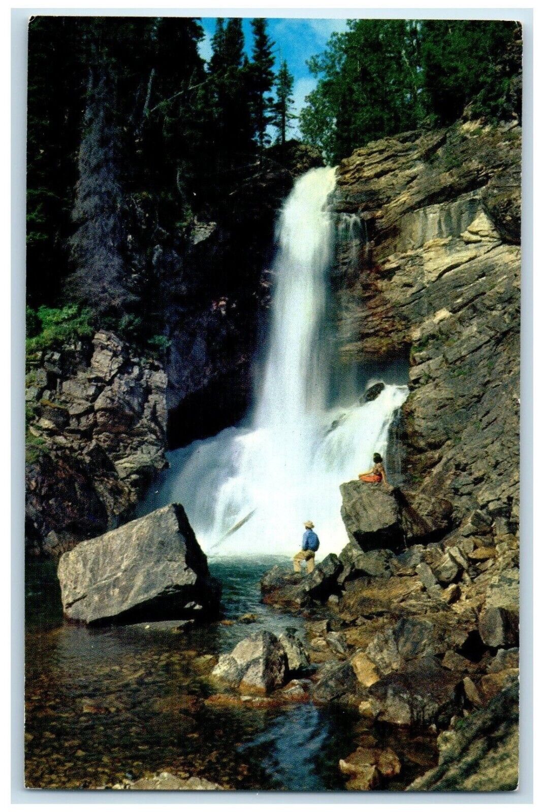 c1950\'s Trick Falls Waterfalls Glacier National Park Montana MT Vintage Postcard