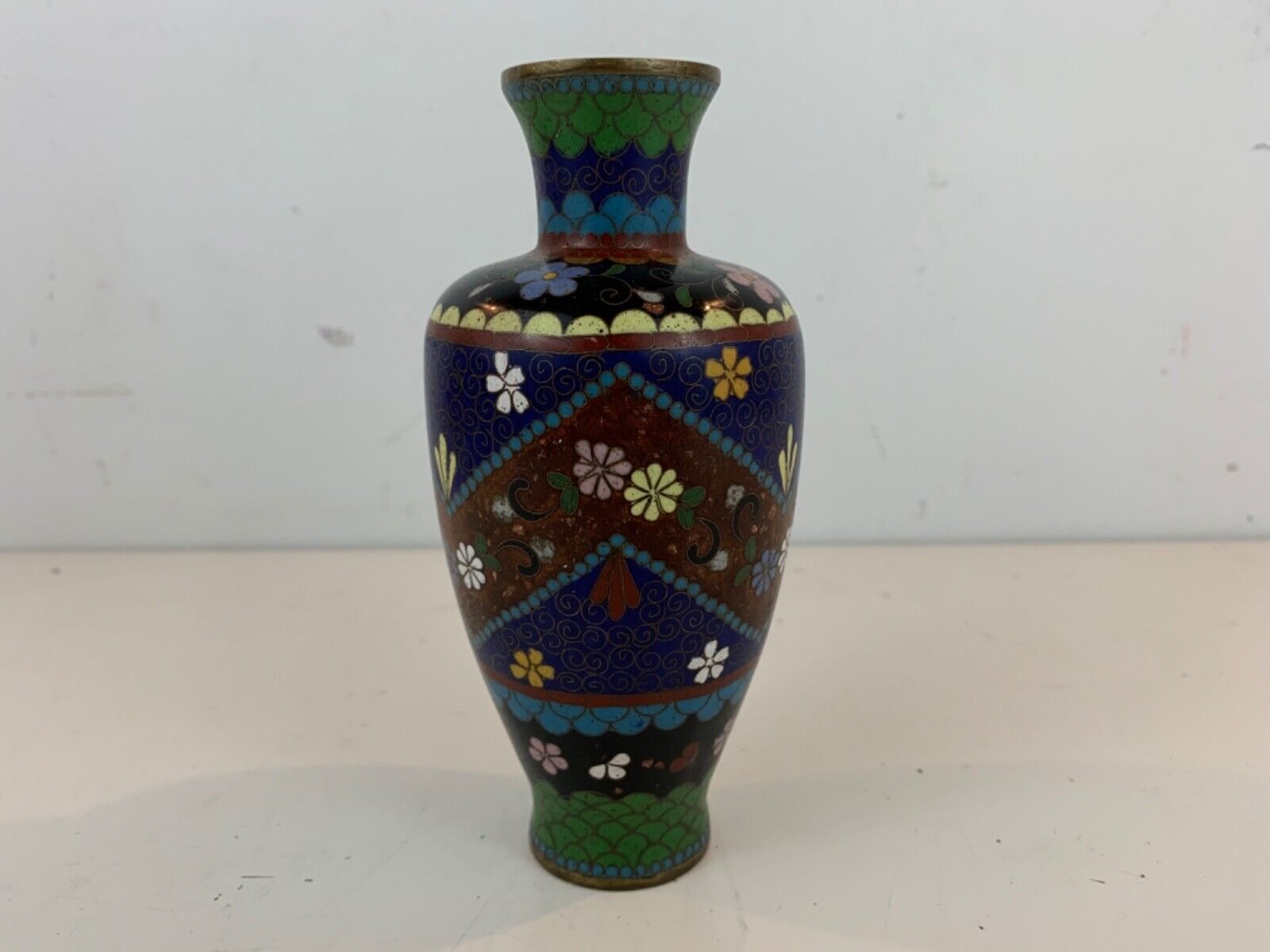 Antique Chinese / Japanese Cloisonné and Goldstone Vase with Floral Decorations