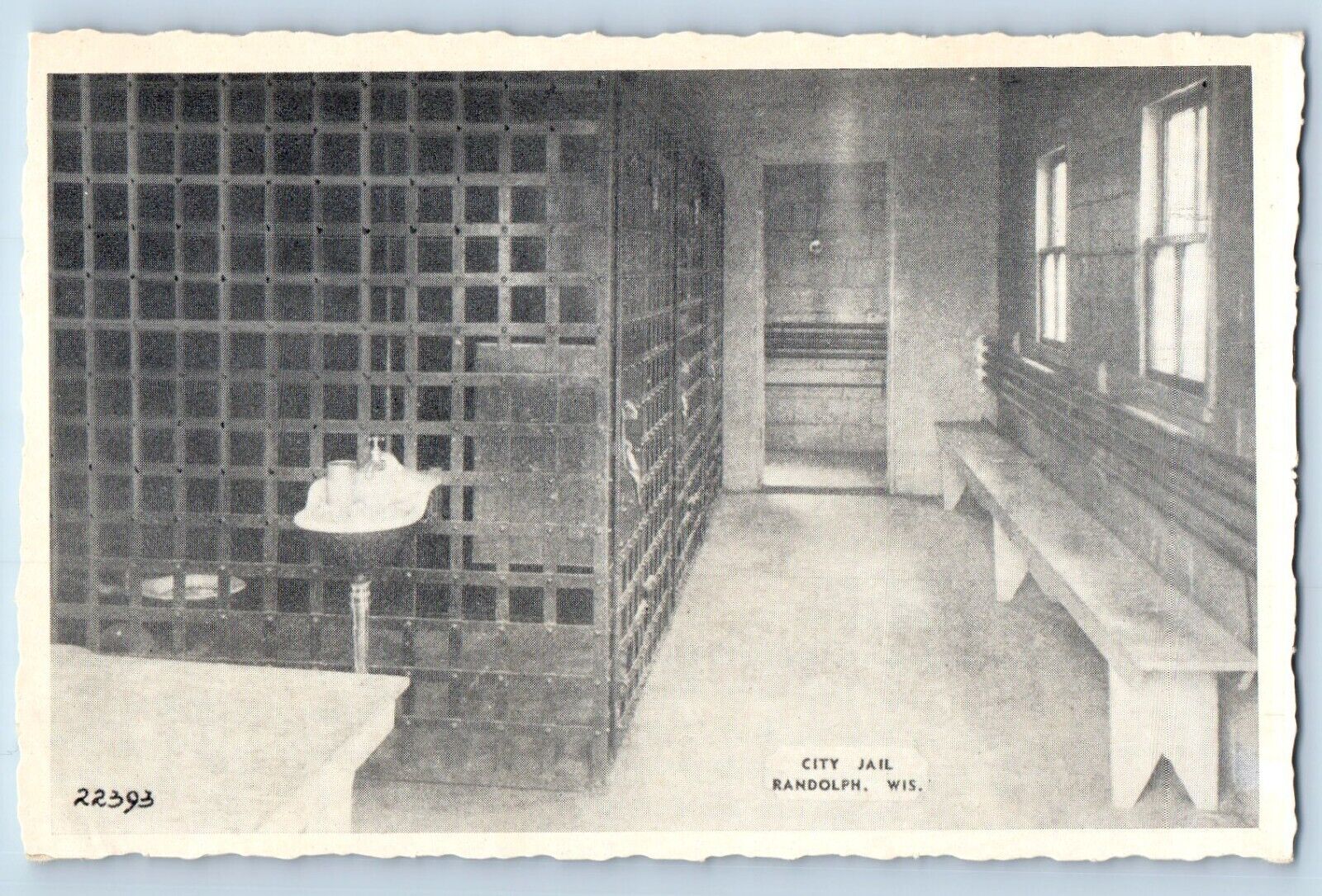 Randolph Wisconsin WI Postcard City Jail Interior Building c1940 Vintage Antique