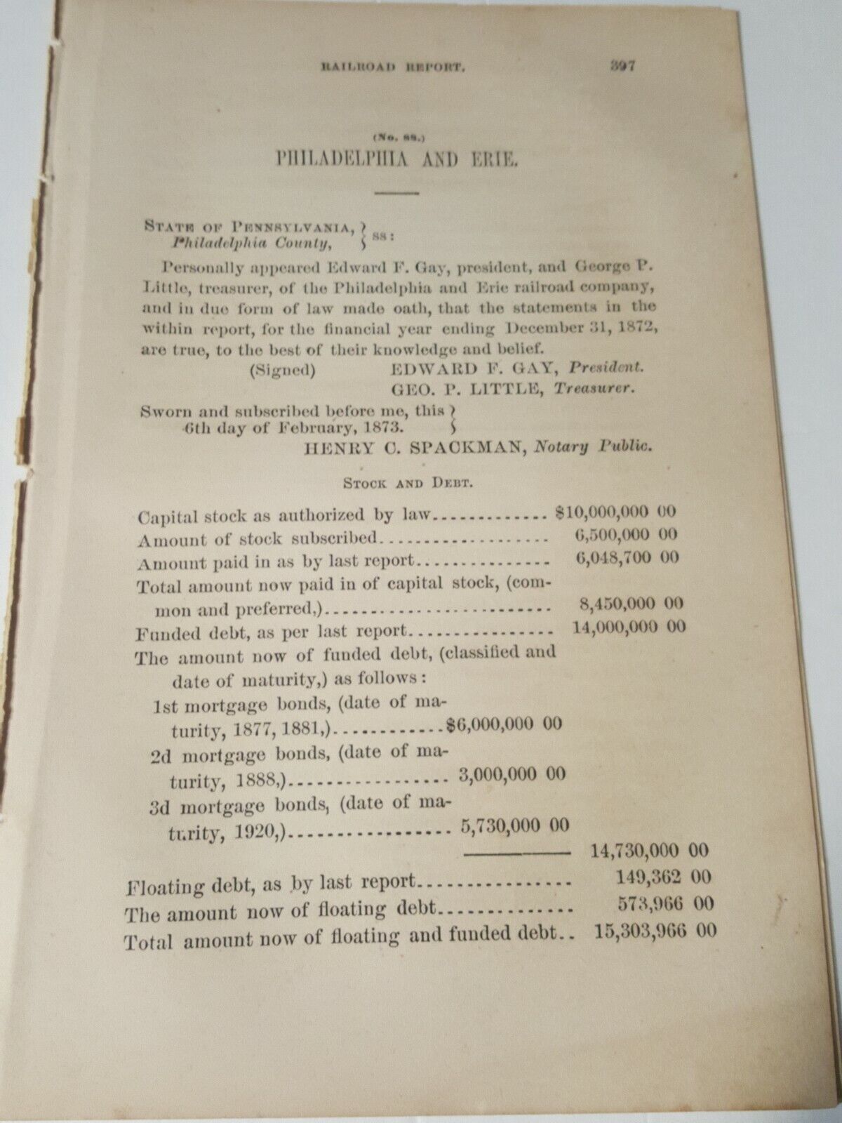 1872 original RR report Philadelphia and Erie Railroad  Sunbury PA train paper