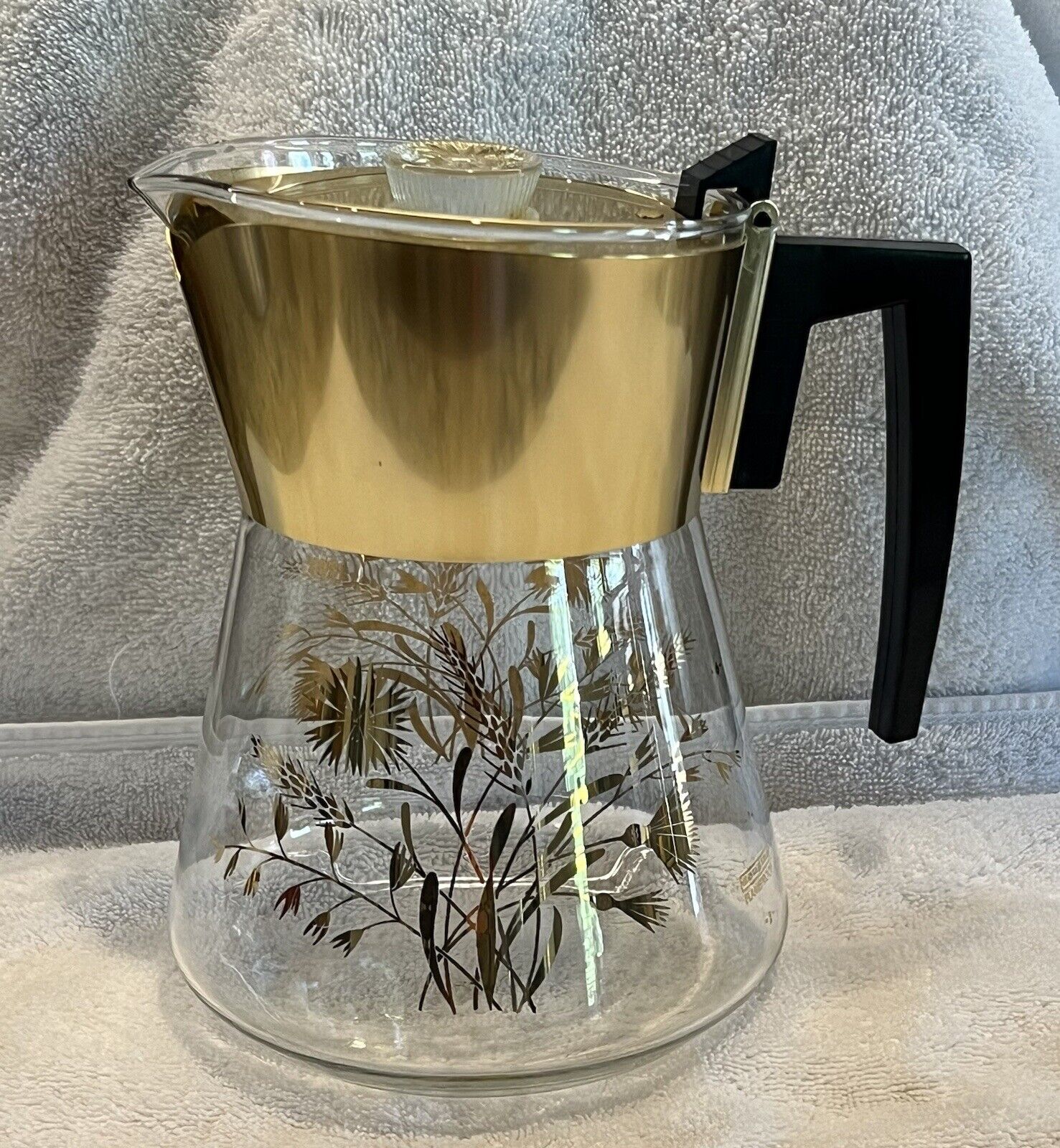 Vintage Mid Century Modern Douglas Flameproof 6 Cup Coffee Carafe, Wheat Pattern