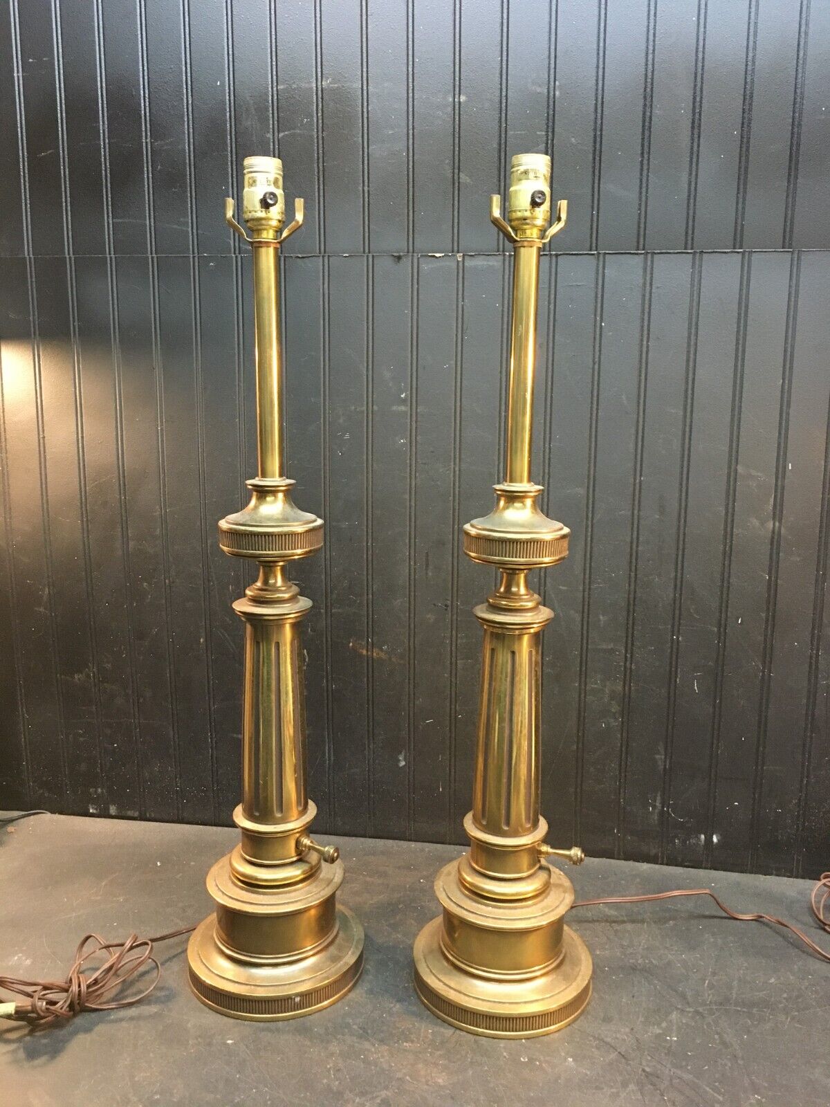 Vintage  Pair Stiffel Heavy Brass Table Lamp 29.5\