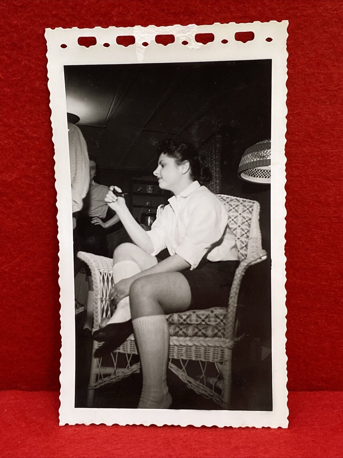 1900s 1950s Girl Smoking Pipe @ Basement Party Original Vintage Rare OOAK Photo
