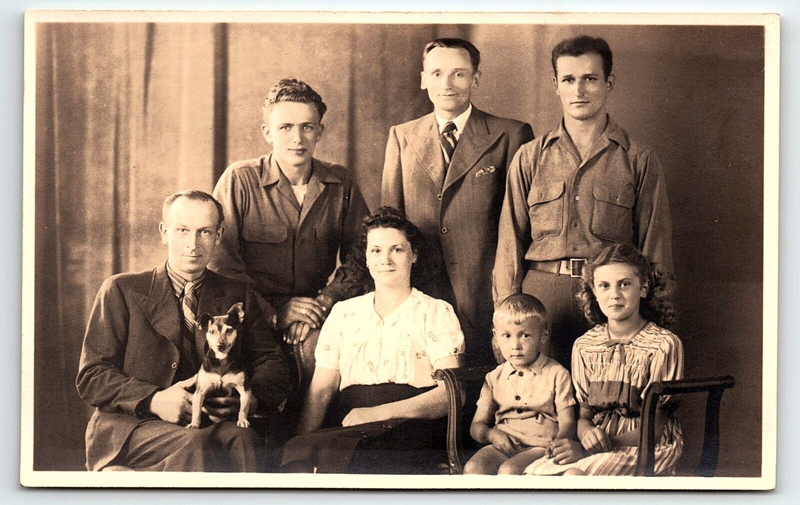 1945 FAMILY WITH CHILDREN AND DOG BELGIUM PHOTO RPPC POSTCARD P1993