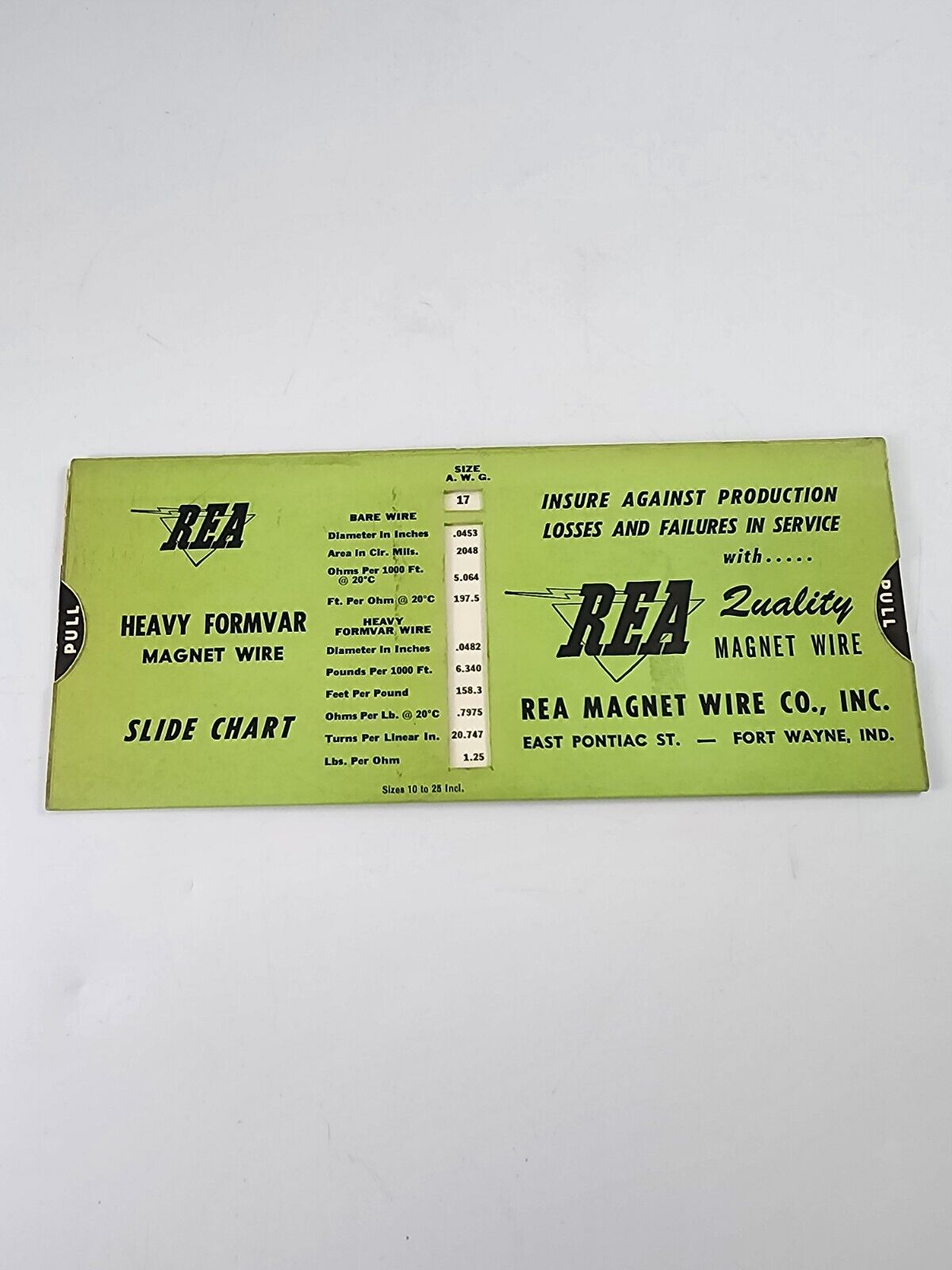 Vintage REA Magnet Wire Co. Heavy Formvar Magnet Wore 1950 Slide Chart